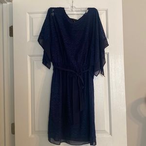 Navy dolman sleeve lace dress
